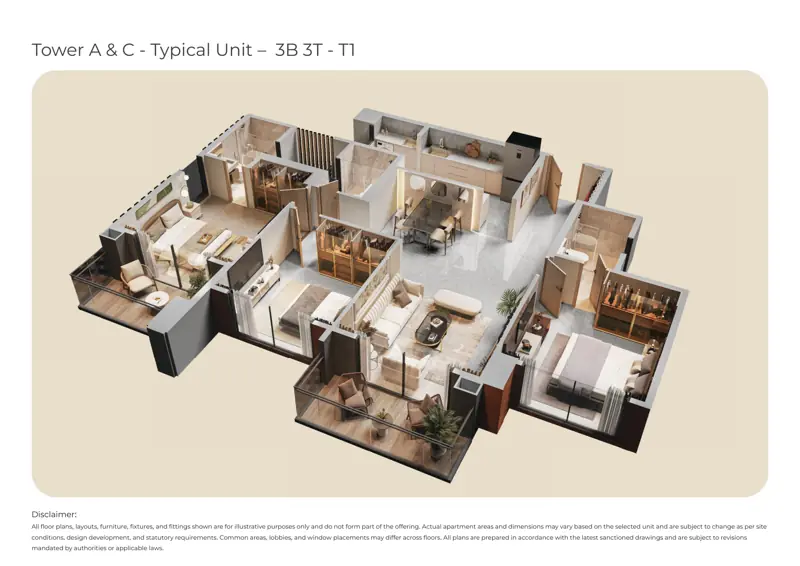 Purva Silversky: typical 3 bhk floor plan